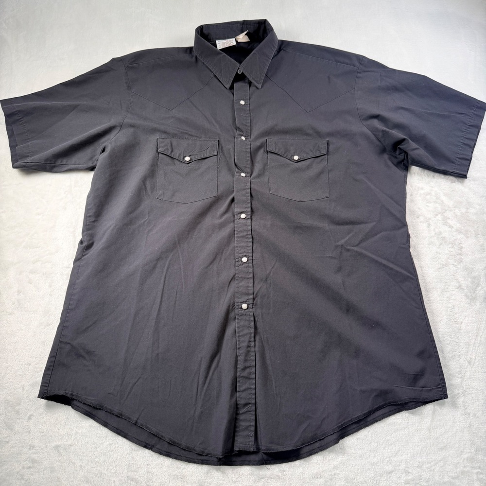 Western Frontier Pearl Snap Shirt Mens XL Black Short Sleeve Western Yoke USA
